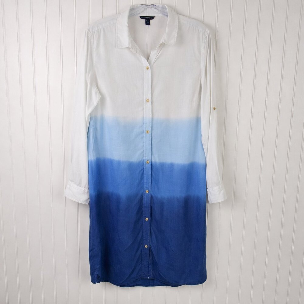 Hatley L/G Blue Ombre Shirt Dress 100% Lyocell Button Front Long Sleeve